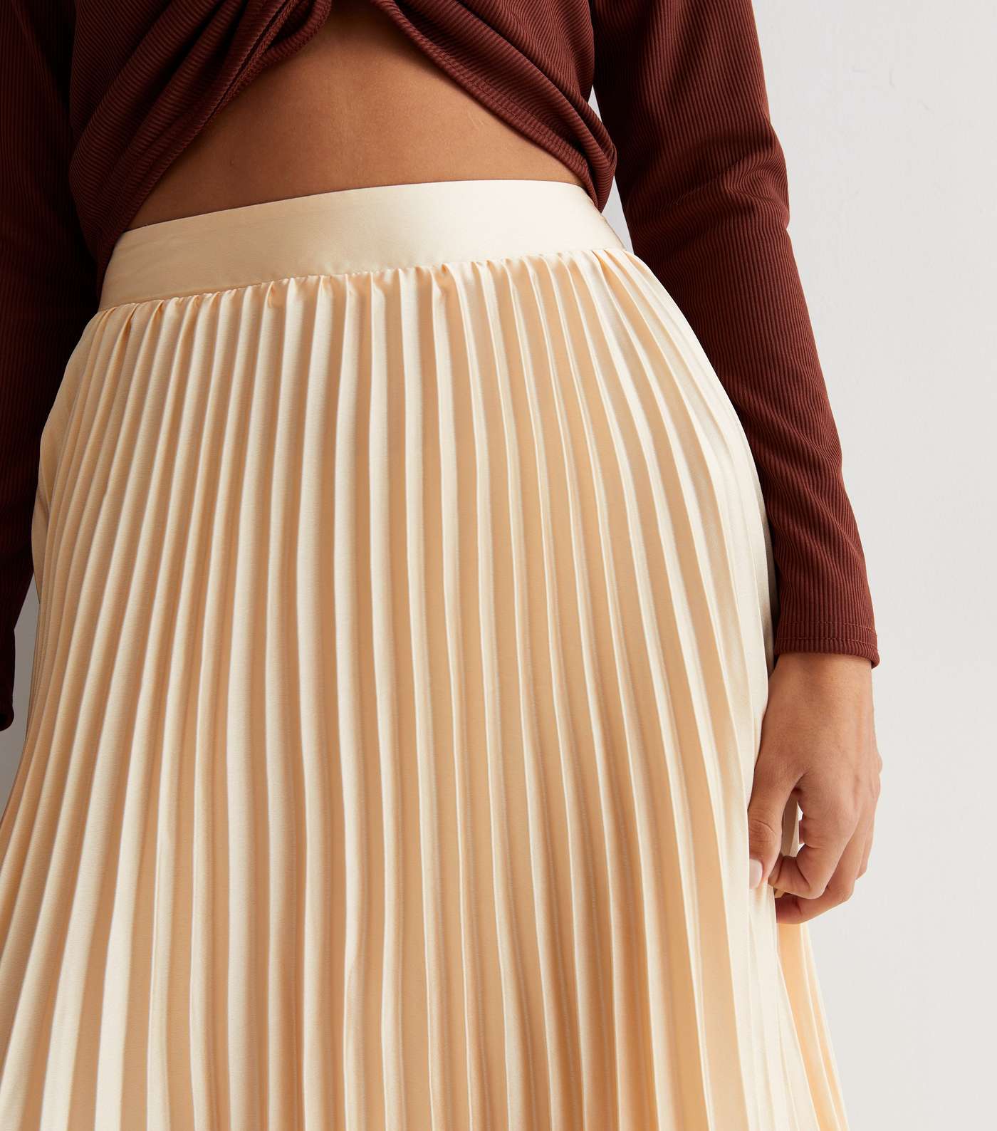 Stone Satin Pleated Midi Skirt Image 2