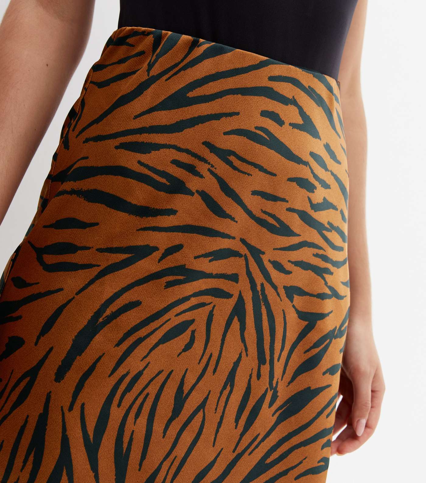 Brown Zebra Print Satin Bias Cut Midi Skirt Image 3