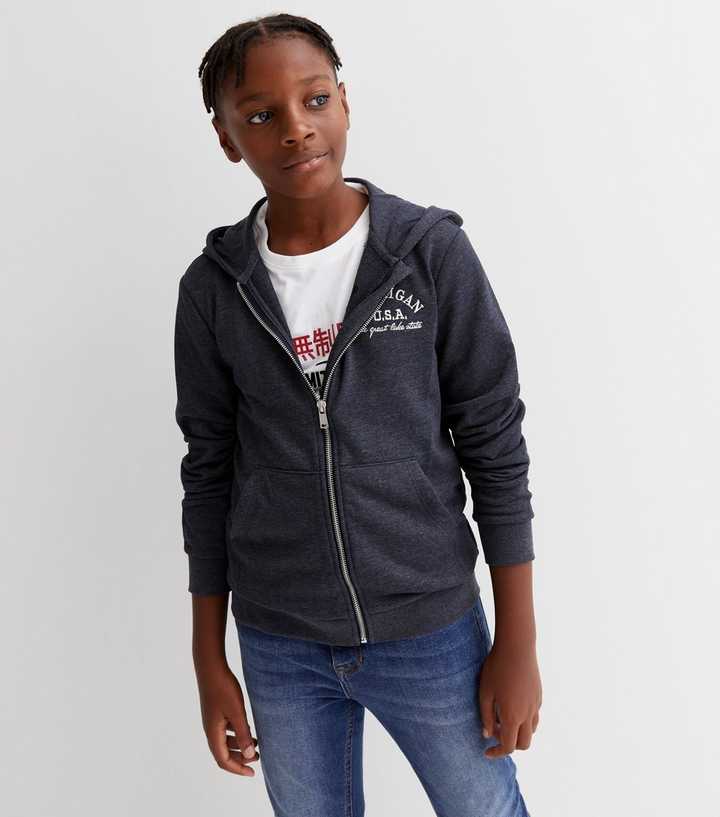 KIDS ONLY Navy Michigan Logo Zip Hoodie | New Look