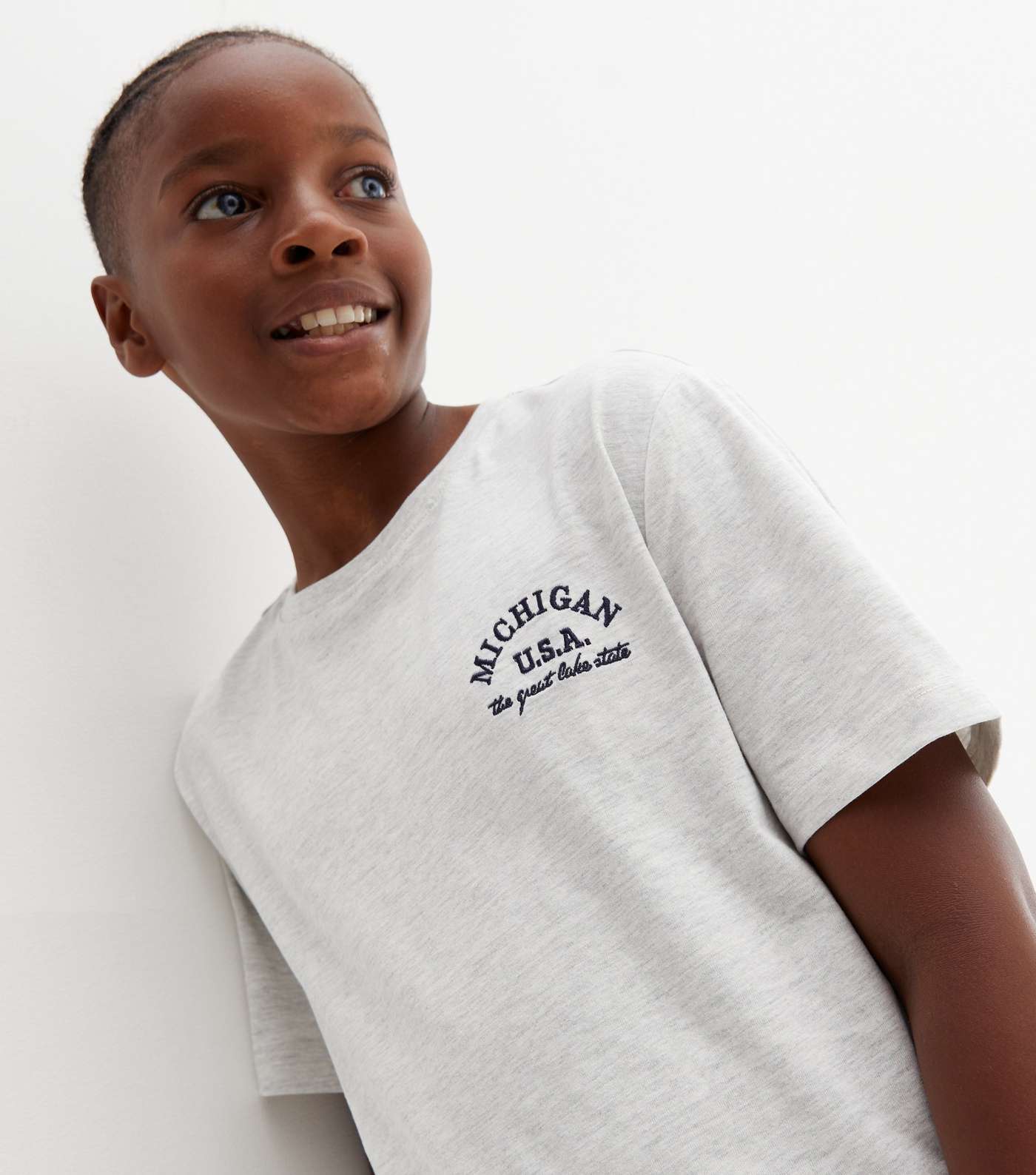 KIDS ONLY Pale Grey Michigan Embroidered T-Shirt