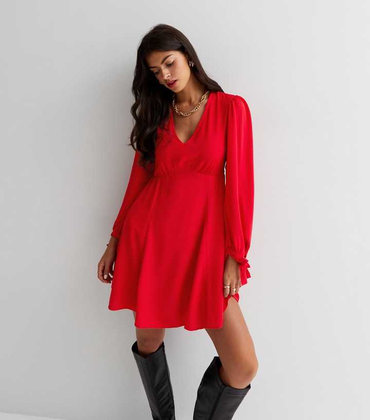 strapless open back dress Hayden Long Sleeve Plunge Mini Dress - Burgundy main image 1