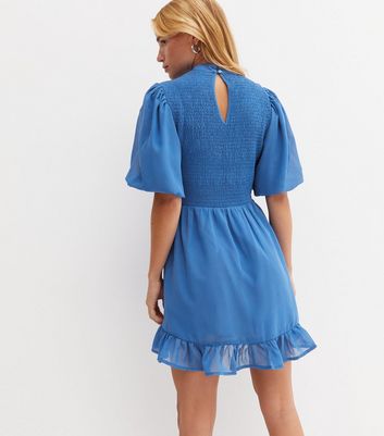 Short Puff Sleeve Frill Mini Dress 
