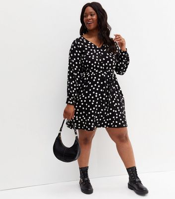 Black and white polka dot dress long sleeve sale