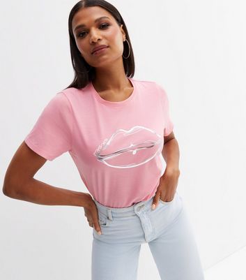 Damen Bekleidung Mid Pink Metallic Lips Logo T-Shirt
