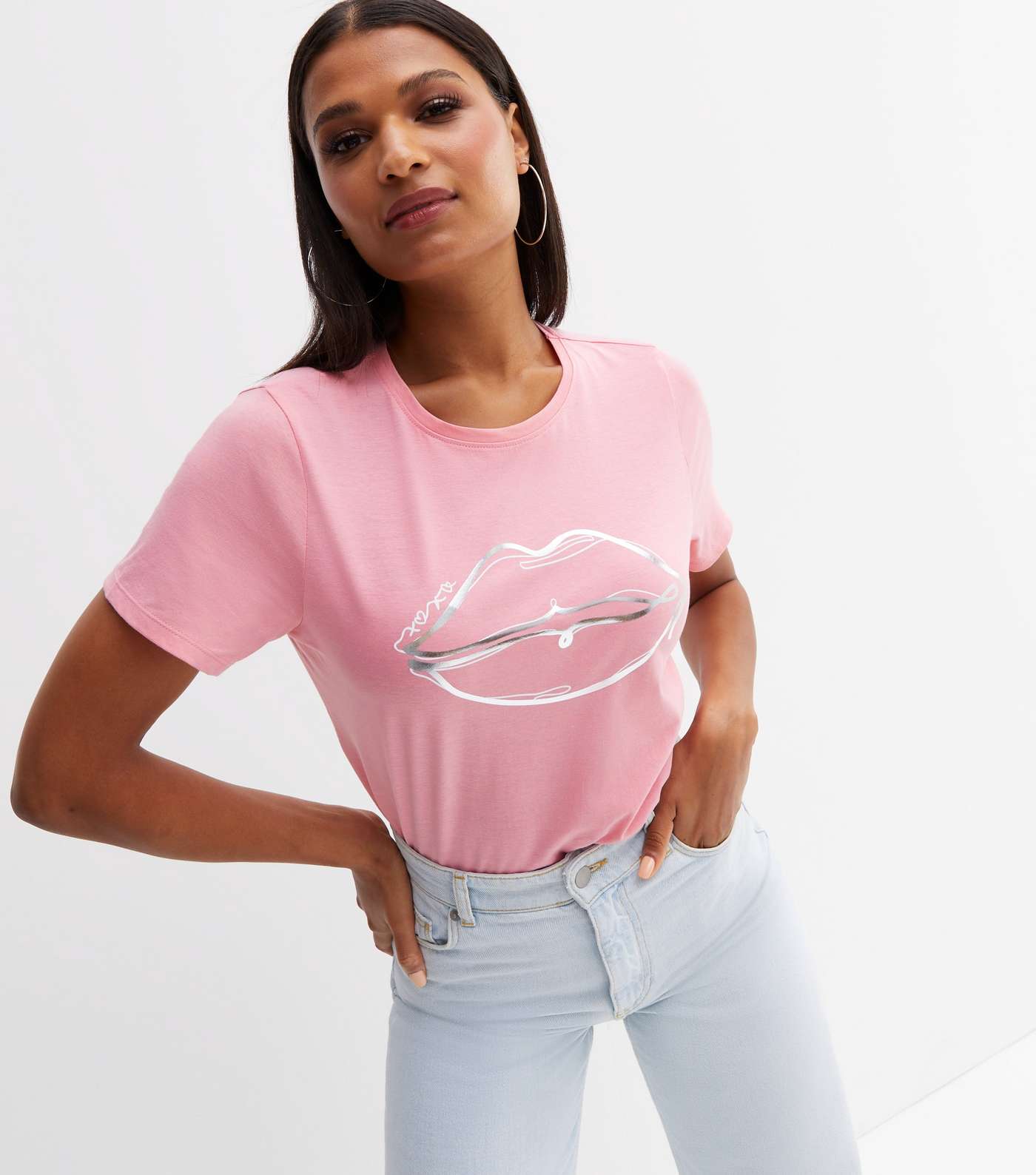 Mid Pink Metallic Lips Logo T-Shirt
