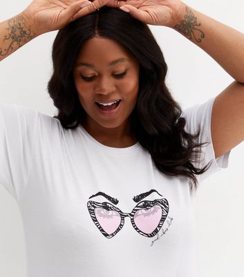 Damen Bekleidung Heart Eyed White Sunglasses Logo T-Shirt Damen Bekleidung Heart Eyed White Sunglasses Logo T-Shirt