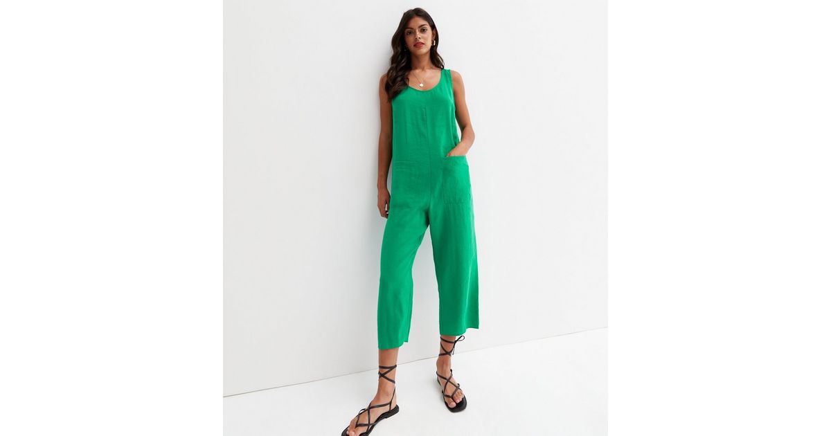 Green Pocket Front Wide Leg Crop Jumpsuit | New Look