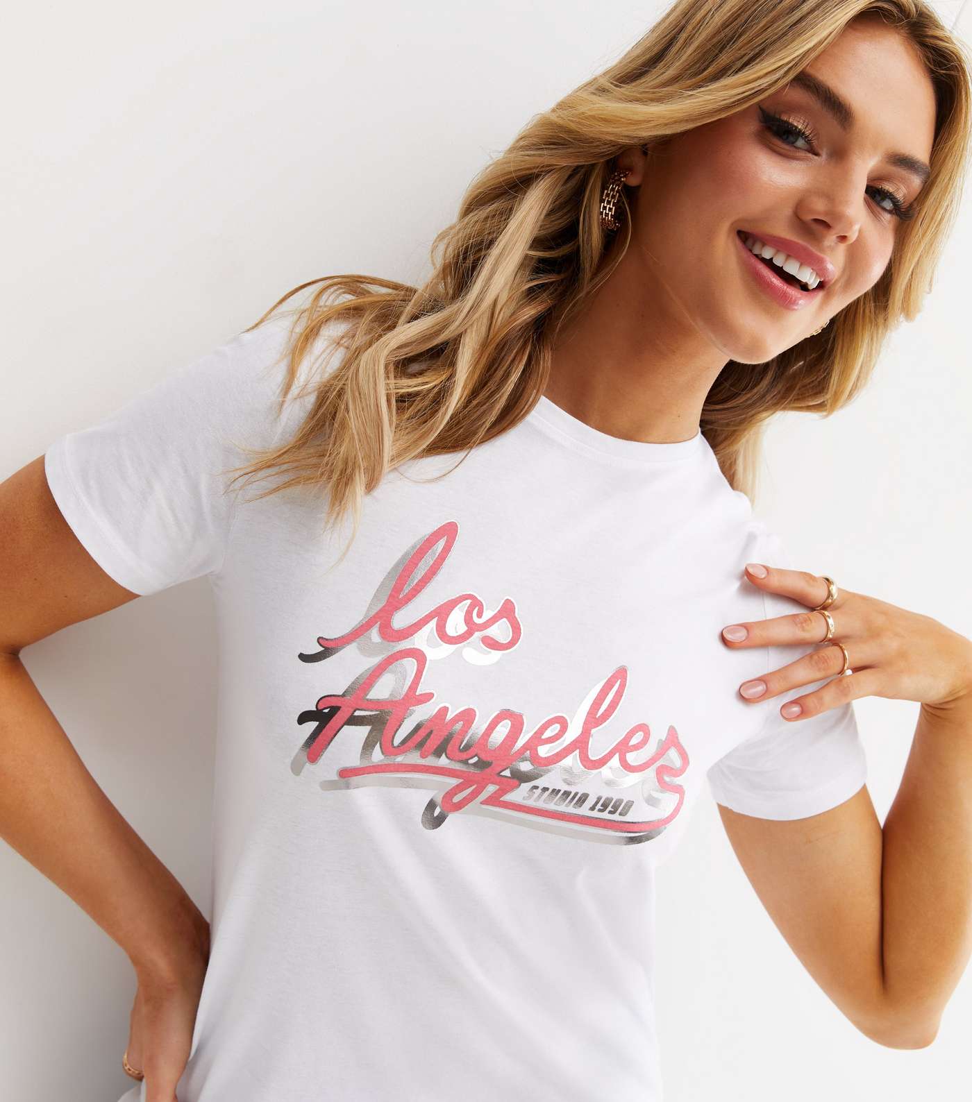 White Metallic Los Angeles Logo T-Shirt