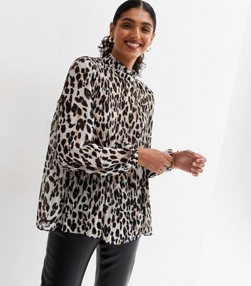 Zibi London Multicoloured Leopard Print Chiffon Tie Neck Blouse New Look |  :443
