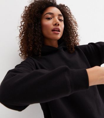 Black Jersey Oversized Hoodie New Look