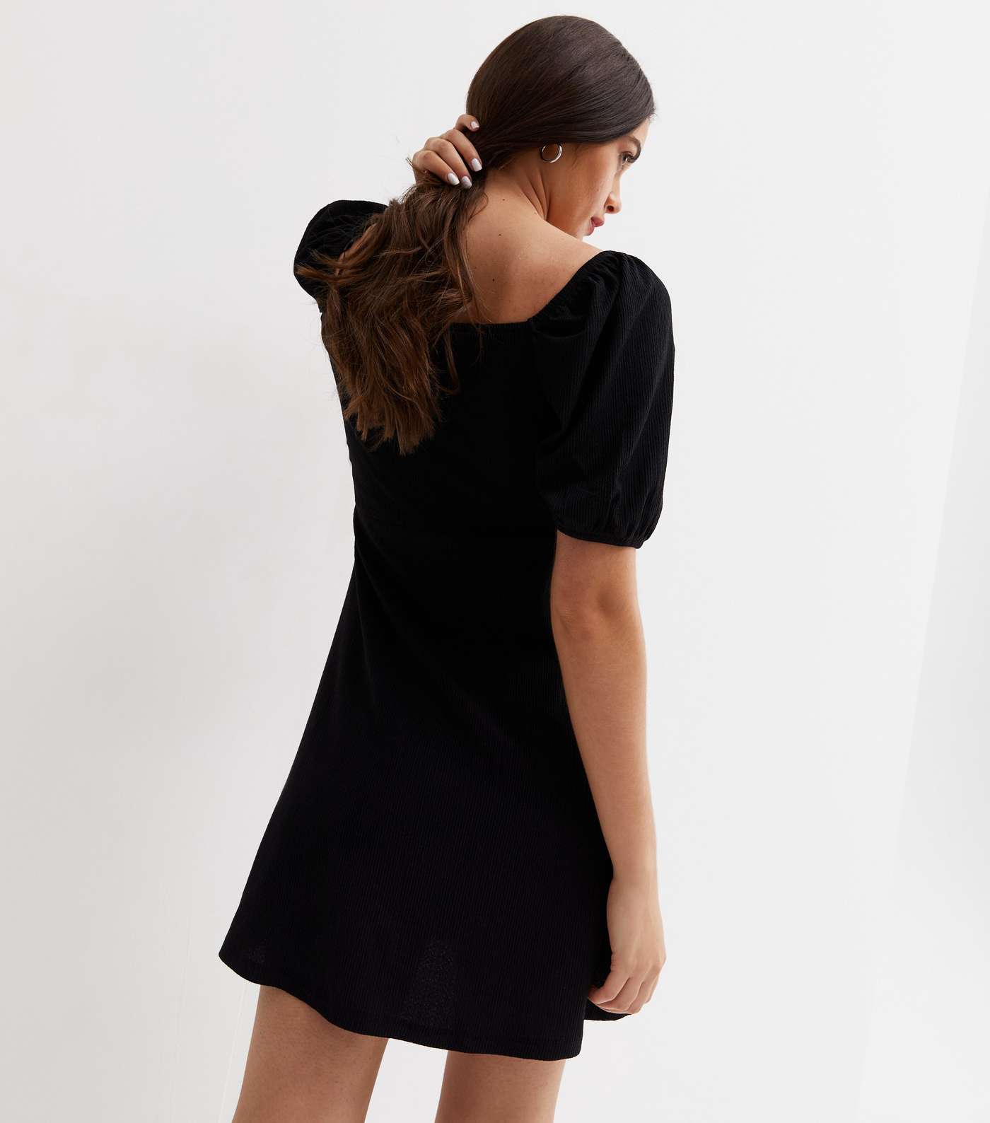Black Textured Jersey Ruched Mini Dress Image 4