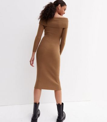 tan bardot dress