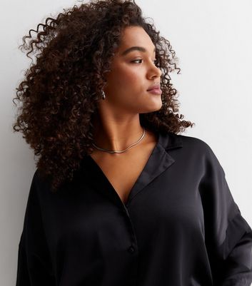 Black satin ladies sales shirt