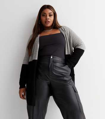 ONLY Curves Grey Knit Colour Block Long Cardigan