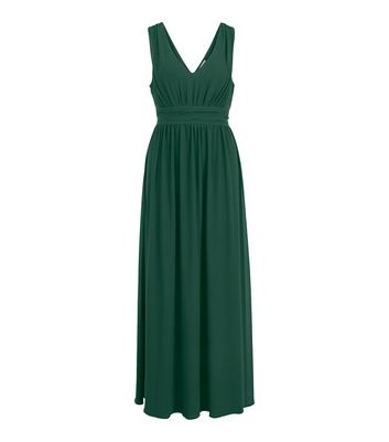 VILA Petite Dark Green V Neck Sleeveless Maxi Dress New Look