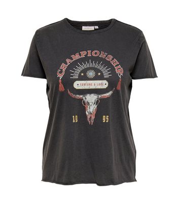 ONLY Curves Championship Skull Logo T-Shirt New Look