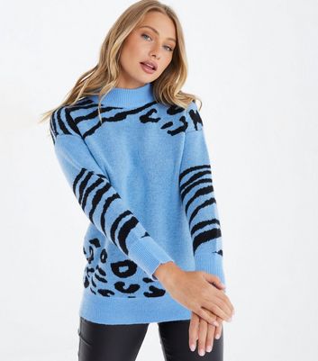 blue animal print sweater