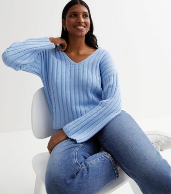 Light blue v shop neck sweater women's