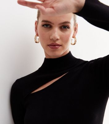 Black Ribbed Knit High Neck Long Sleeve 