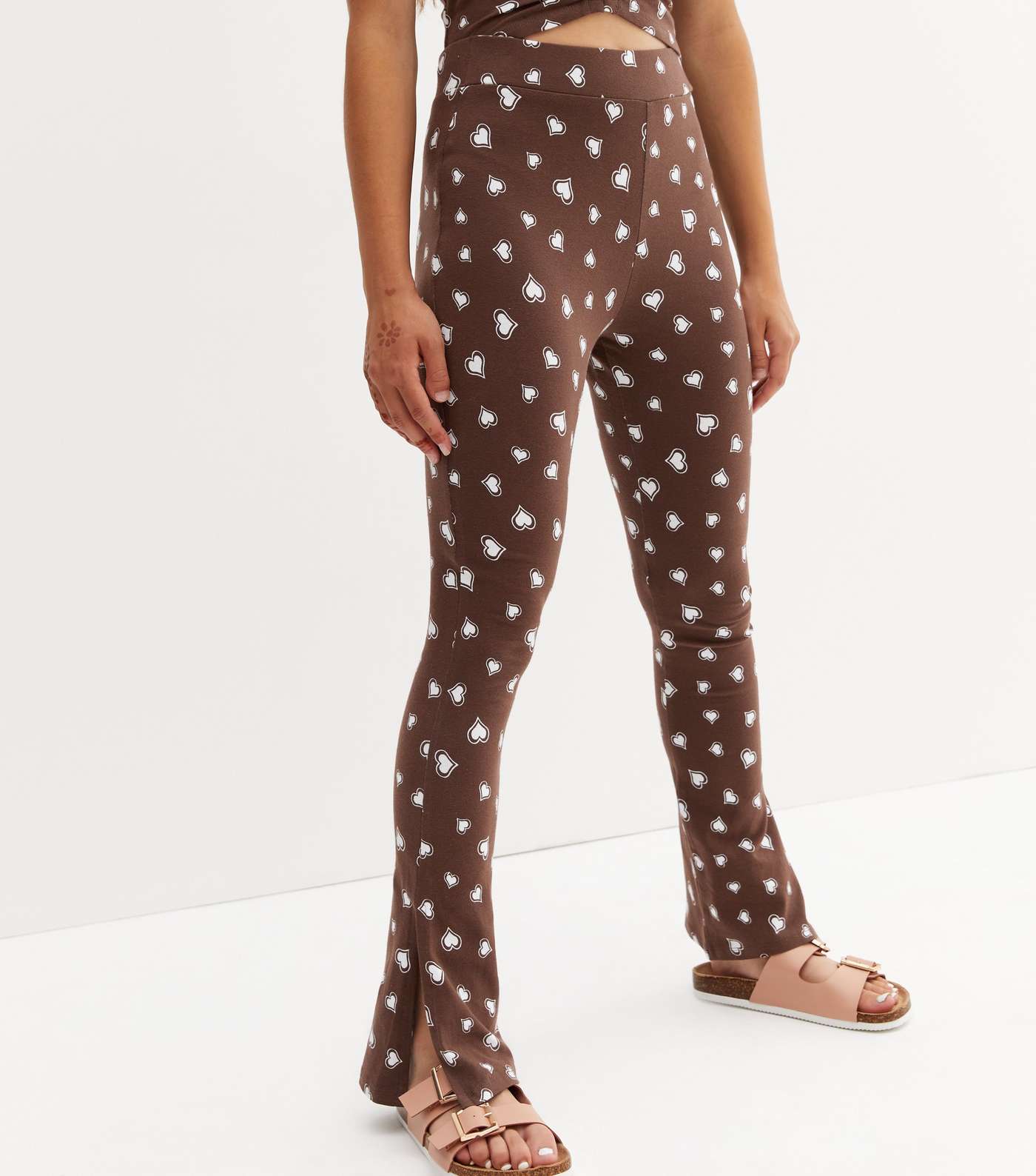 Girls Brown Heart Flared Trousers Image 2