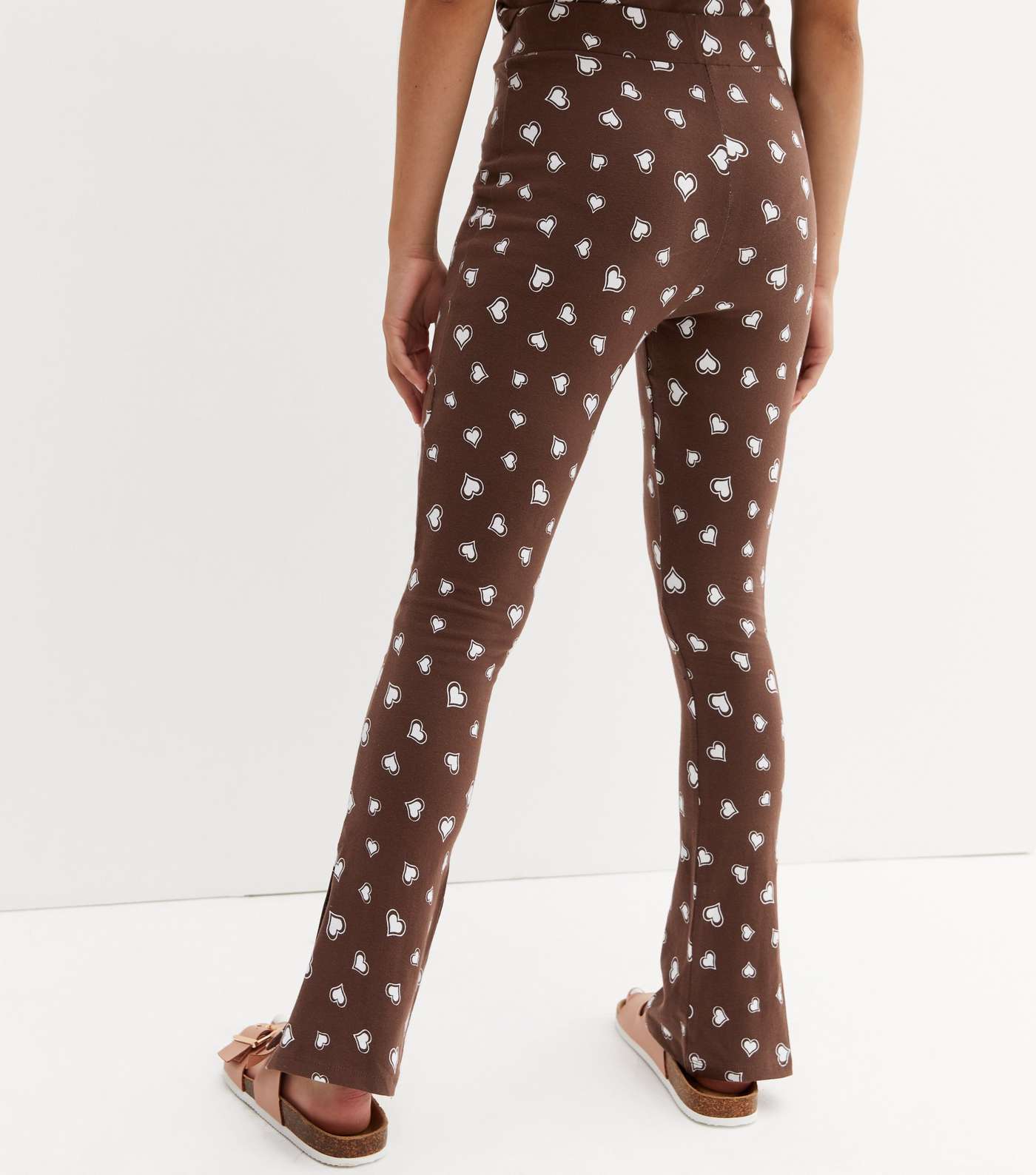 Girls Brown Heart Flared Trousers Image 4