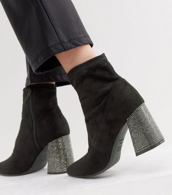 Women's Block Heeled Short Boots Chain Decor Slouch Slip - Temu