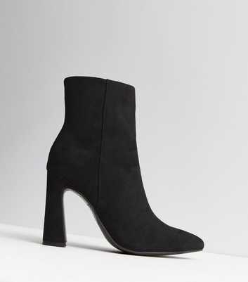 Black Suedette Flared Heel Ankle Boots