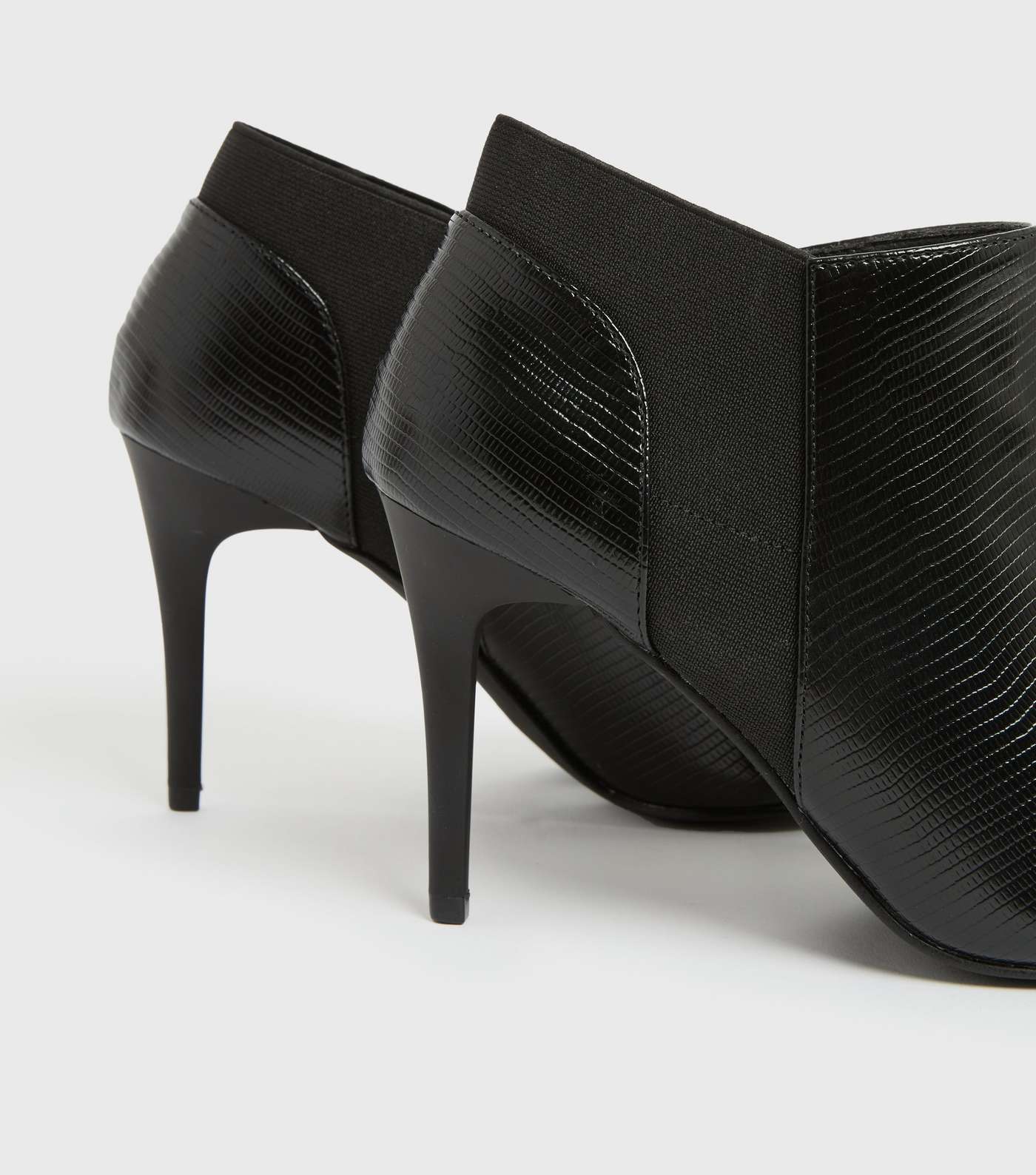 Black Faux Croc Stiletto Heel Shoe Boots Image 4