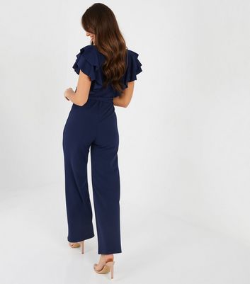 quiz navy frill jumpsuit