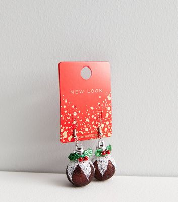 brown glitter christmas pudding earrings