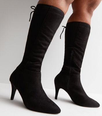 black velvet high heel boots