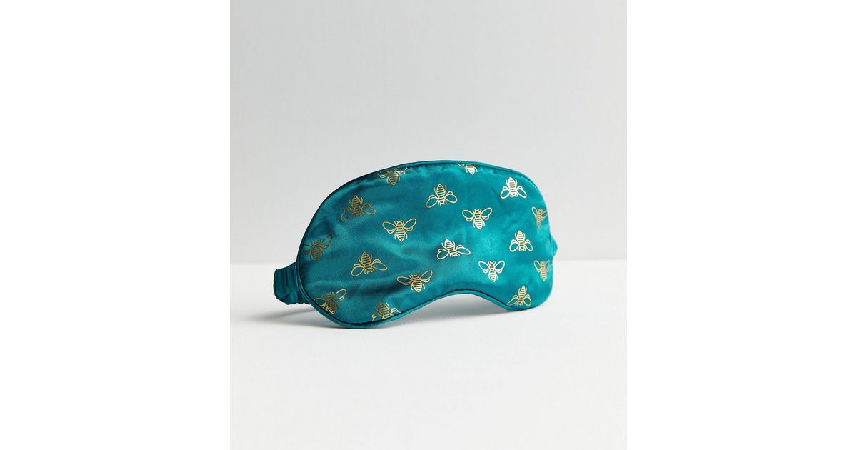 Teal Bee Satin Eye Mask New Look