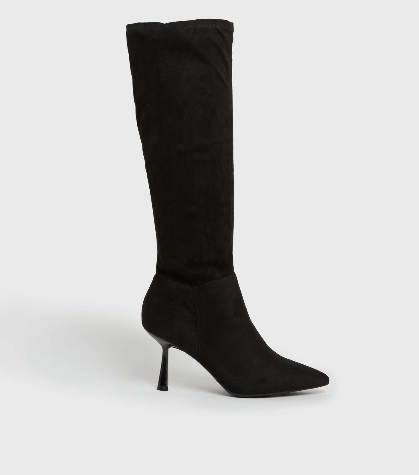 Black Suedette Pointed Stiletto Knee High Boots