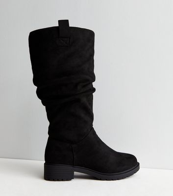 Black wide 2025 calf slouch boots