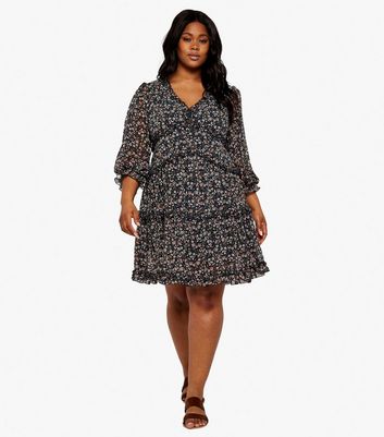 Apricot navy floral outlet dress