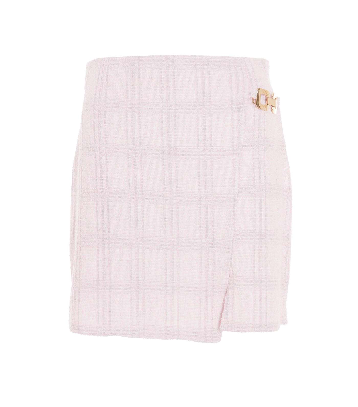 QUIZ Pink Check Bouclé Split Mini Skirt Image 5