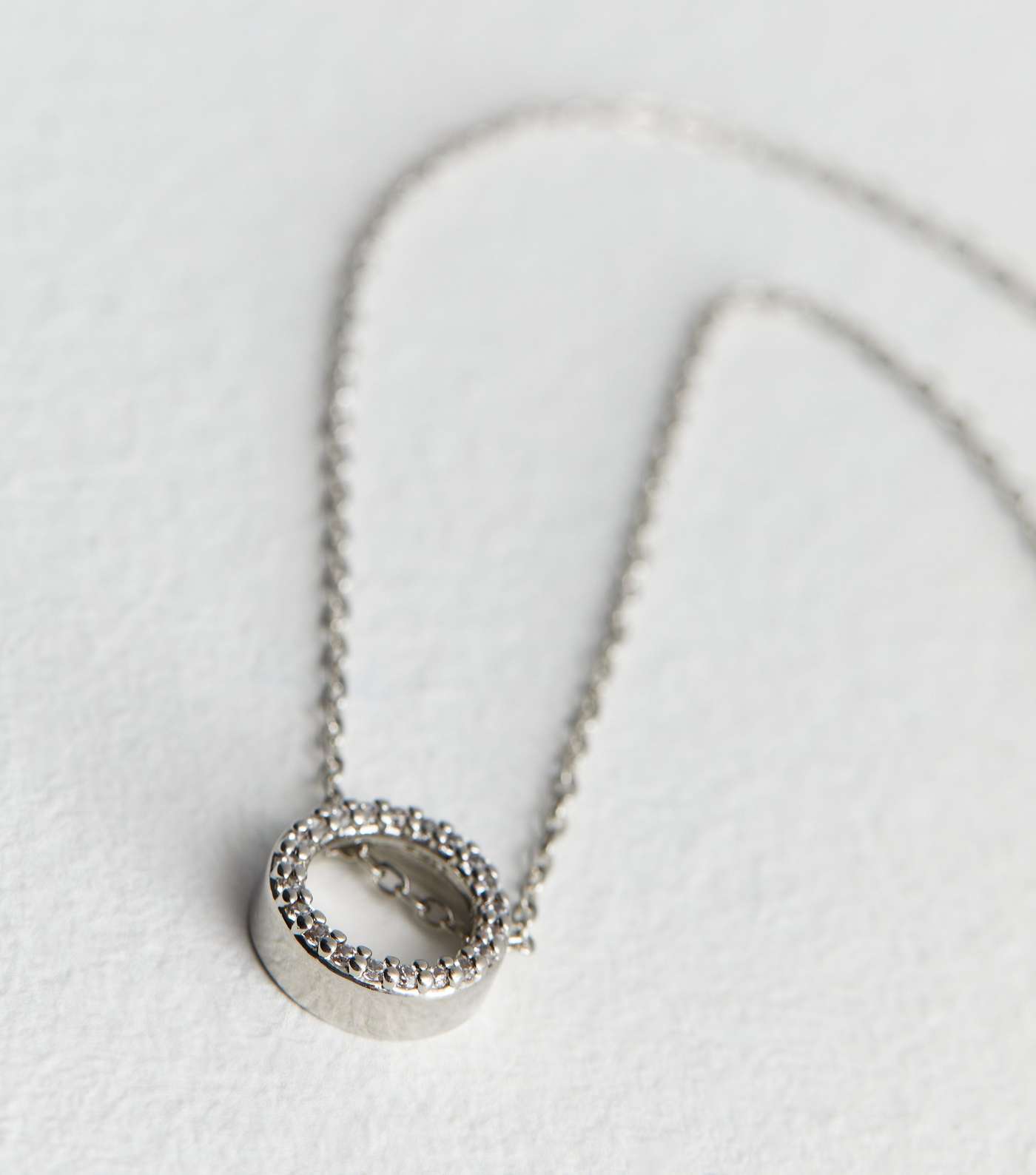 Silver Cubic Zirconia Circle Pendant Necklace Image 2
