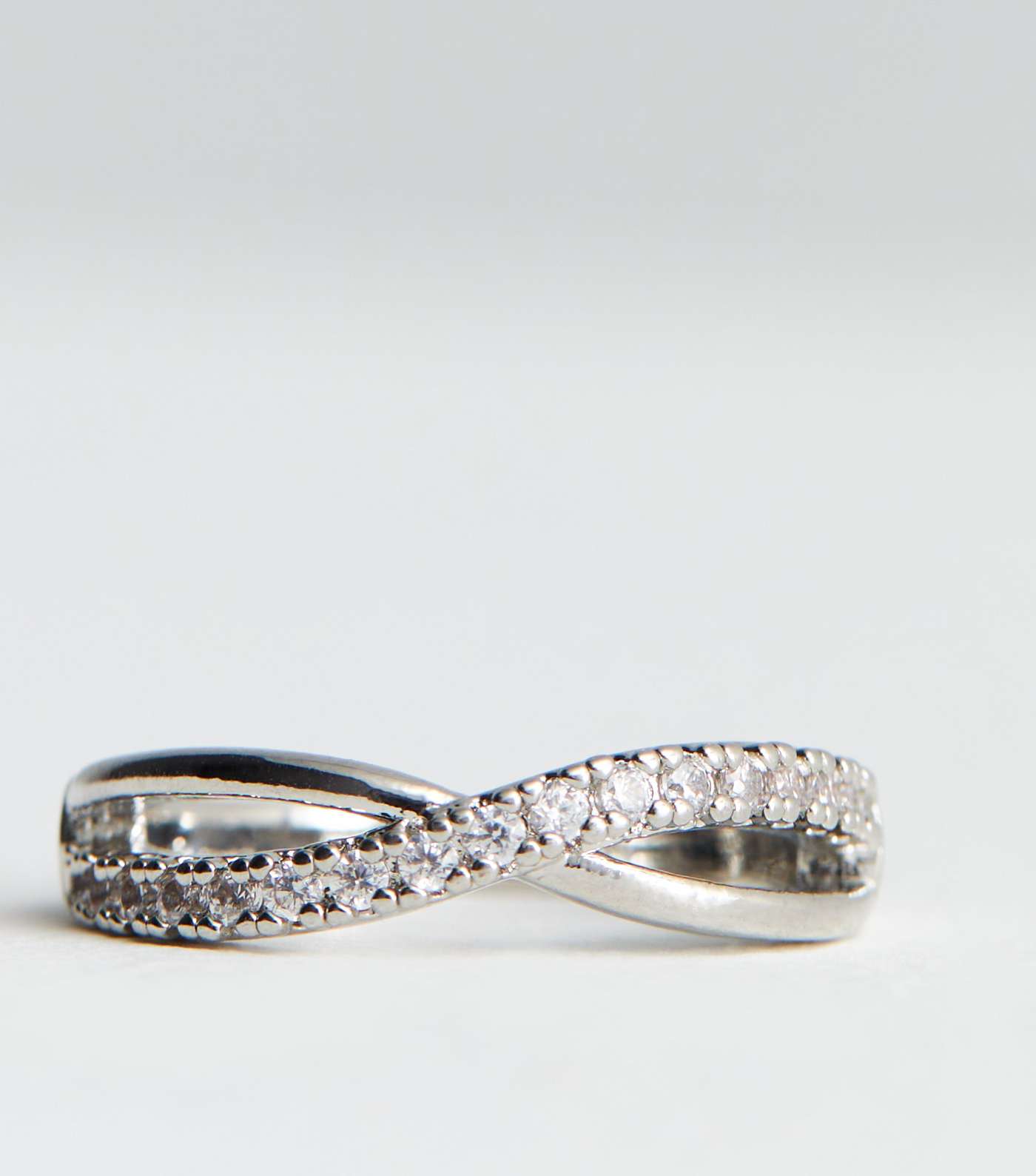 Silver Cubic Zirconia Crossover Ring Image 2