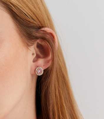 Pink Cubic Zirconia Circle Stud Earrings