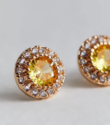 Round Designed 10K Yellow Gold Earrings With Cubic Zirconia Center-Stone