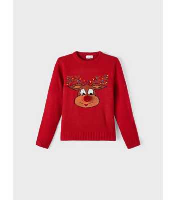 Name It Red Knit Crew Neck Long Sleeve Rudolph Christmas Jumper