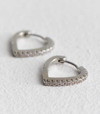 Silver Cubic Zirconia Heart Huggie Hoop Earrings