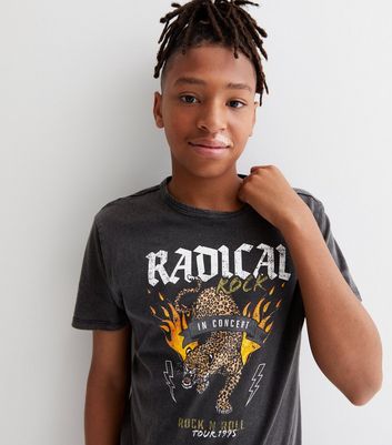 KIDS ONLY Black Leopard Print Radical Rock Logo T Shirt New Look