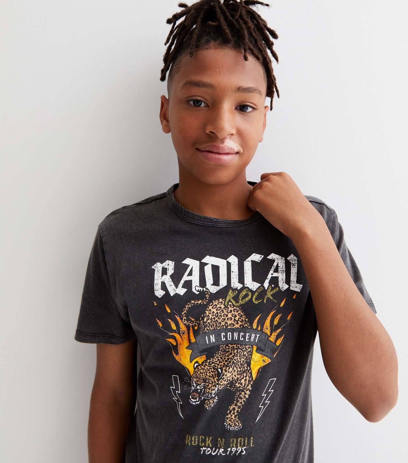 KIDS ONLY Black Leopard Print Radical Rock Logo T-Shirt Image 2