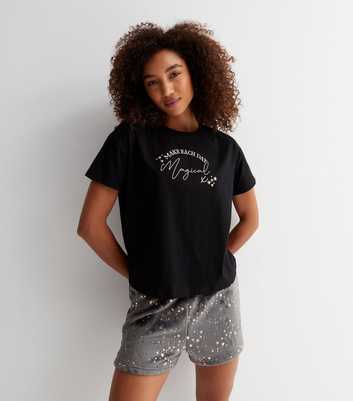 Black Fleece Short Pyjama Set with Star Print