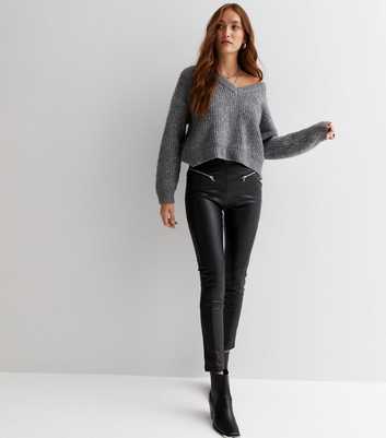 Black Leather-Look Biker Leggings