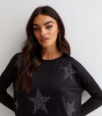 Black Star Print Long Sleeve Top | New Look