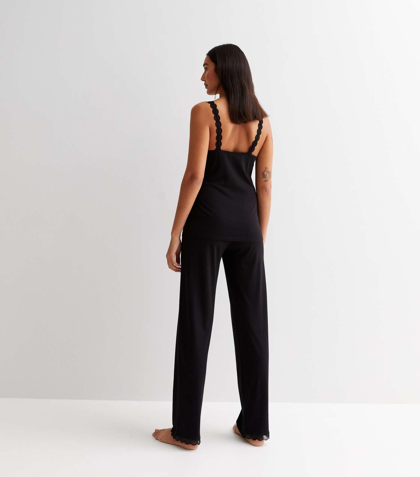 Tall Black Modal Lace Trim Trousers Image 4