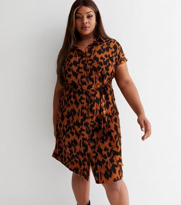 Plus size leopard store print shirt dress