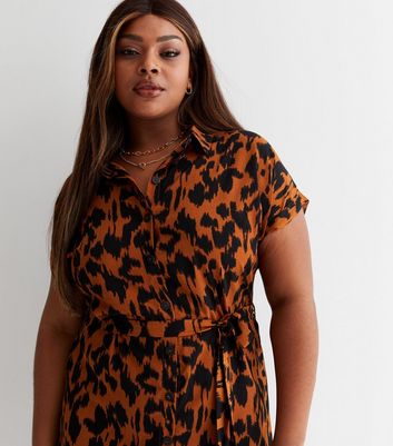 Ladies leopard cheap print shirt dress